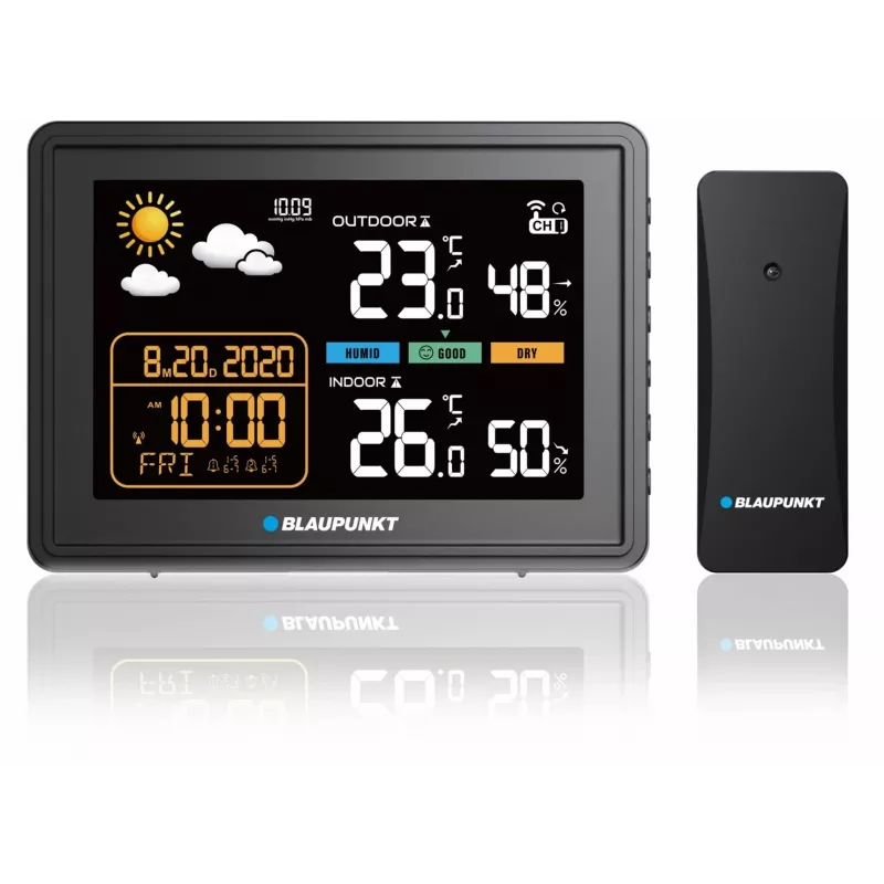 Weather station BLAUPUNKT WS30BK with wireless outdoor sensor, color LCD, clock, alarm, barometer, °C, 1 sensor