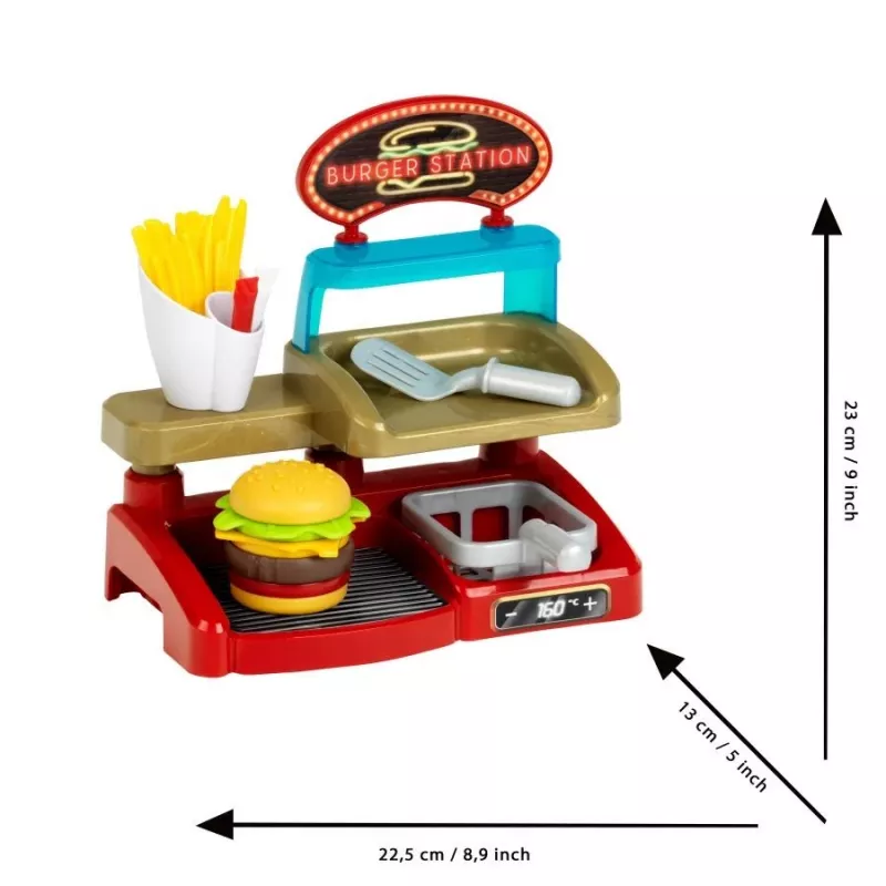 Play Burger Shop set KLEIN 7336 — compact design, easy-to-clean children's role-play toy