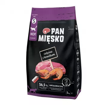 Dry cat food Pan Miesko Veal with Shrimps Small, Adult, 5 kg, Protein 39%, Fat 16%