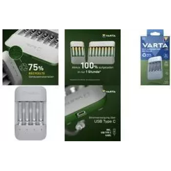 Battery charger Varta Eco Charger Pro — USB, NiMH, charges 4 AA/AAA, 1 h, grey