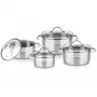 Cookware set LAMART LTSSSET8 – stainless steel boiling set, 4-piece, saucepans 1.5 L / 2.1 L / 2.9 L, glass lids