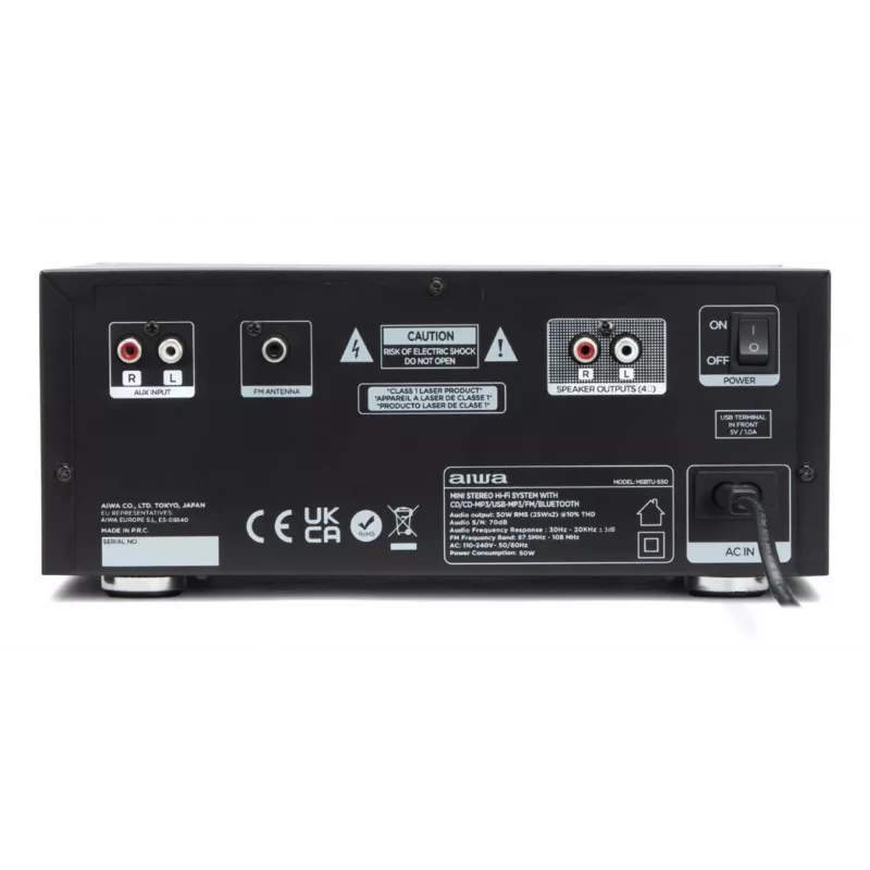 Home audio micro system Aiwa MSBTU-550 — 50 W RMS, Bluetooth 10 m, FM, LED display, RCA, Black