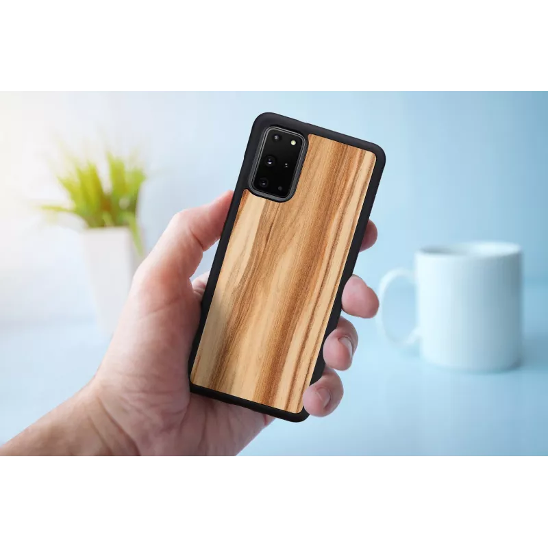 Phone case man and wood Galaxy S20+ cappuccino black – protective smartphone cover