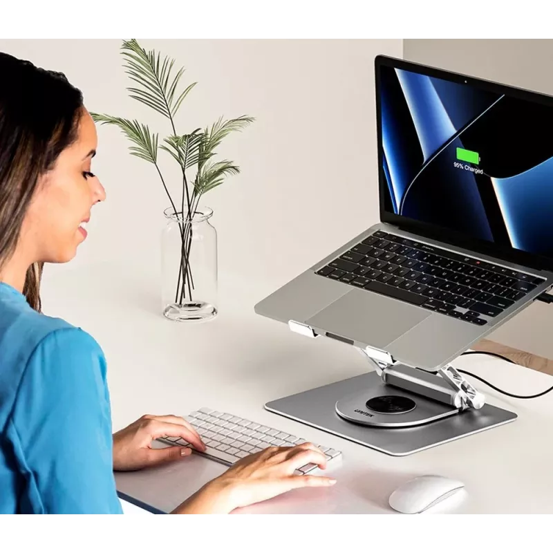 Laptop stand Unitek D1109B01 — aluminium adjustable stand with detachable USB‑C HDMI 4K PD 100W, 2x USB‑A, RJ‑45, for up to 17 inch