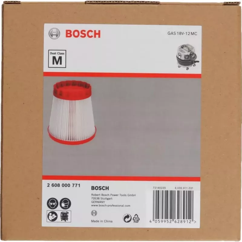 PTFE filter Bosch GAS 18V-12 MC Professional Class M for dust extraction, model 2608000771