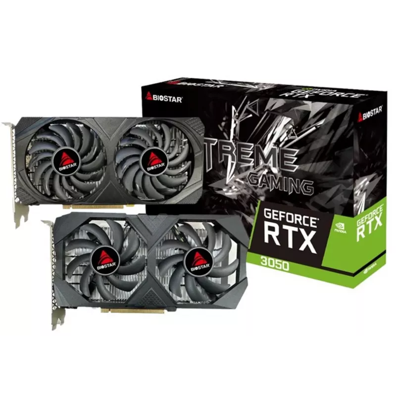 Graphics card BIOSTAR GeForce RTX 3050 6GB GDDR6 PCIe 4.0, 2304 CUDA cores, 96-bit, 2x fans, 225×43 mm