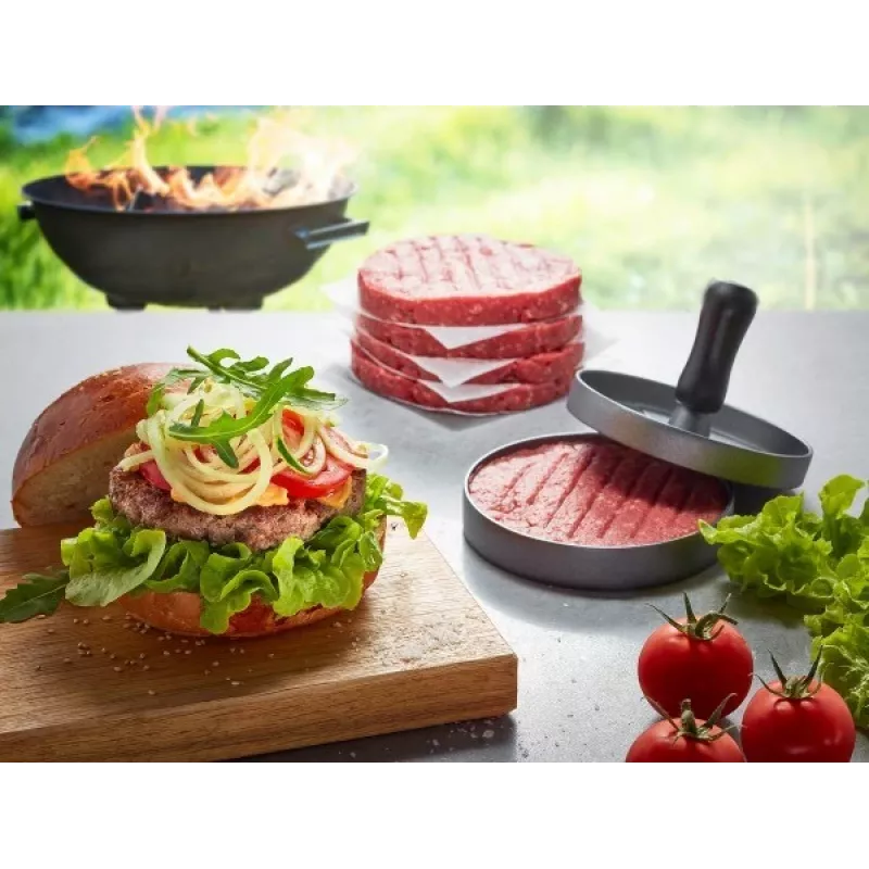 Hamburger press GEFU 89419, plastic, Ø 11.8 cm, height 93 mm, grey/black