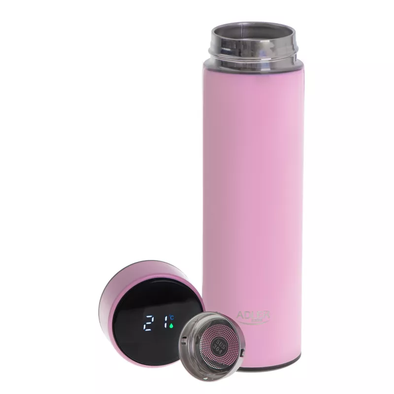 Thermal Flask Adler AD 4506P stainless steel with silicone sleeve, pink, vacuum insulated