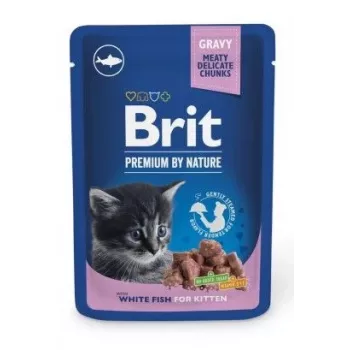 Wet cat food Brit Premium by Nature Kitten White Fish 100 g, sachet, protein 9.5%, fat 5%, moisture 81%