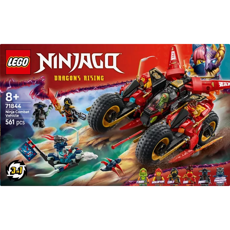 LEGO Ninja Combat Vehicle set 71844 — NINJAGO, 561 pieces, 6 minifigures, movable parts, 140×240×220 mm