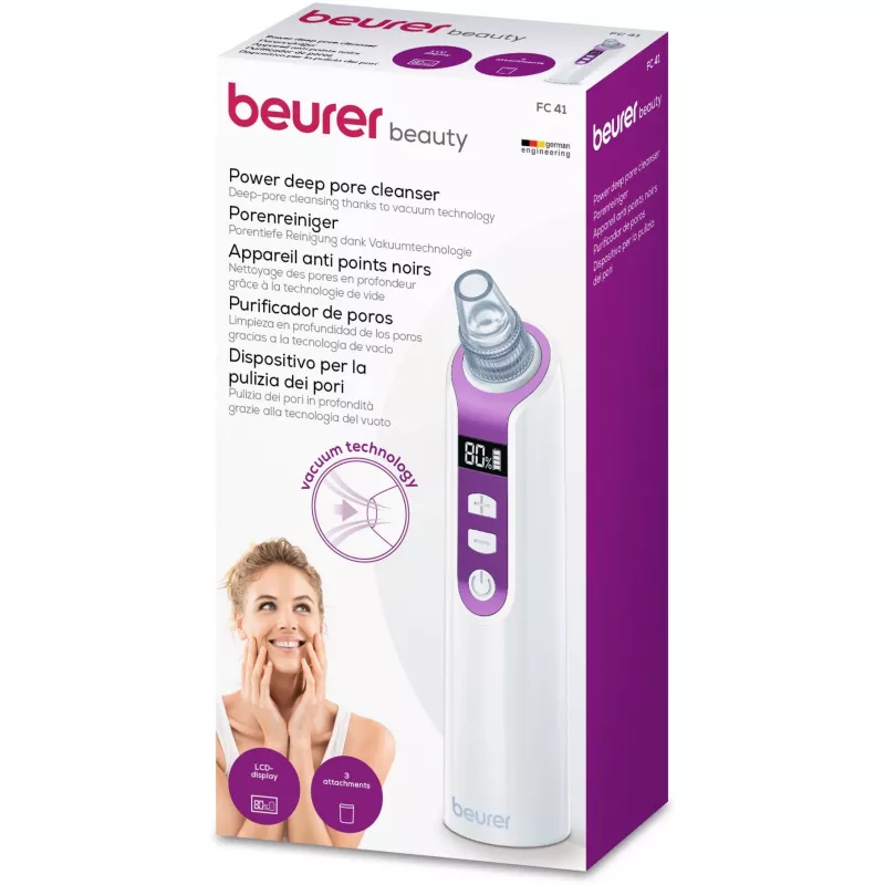 Facial Pore Cleaner Beurer FC 41 — handheld pore vacuum, white/purple