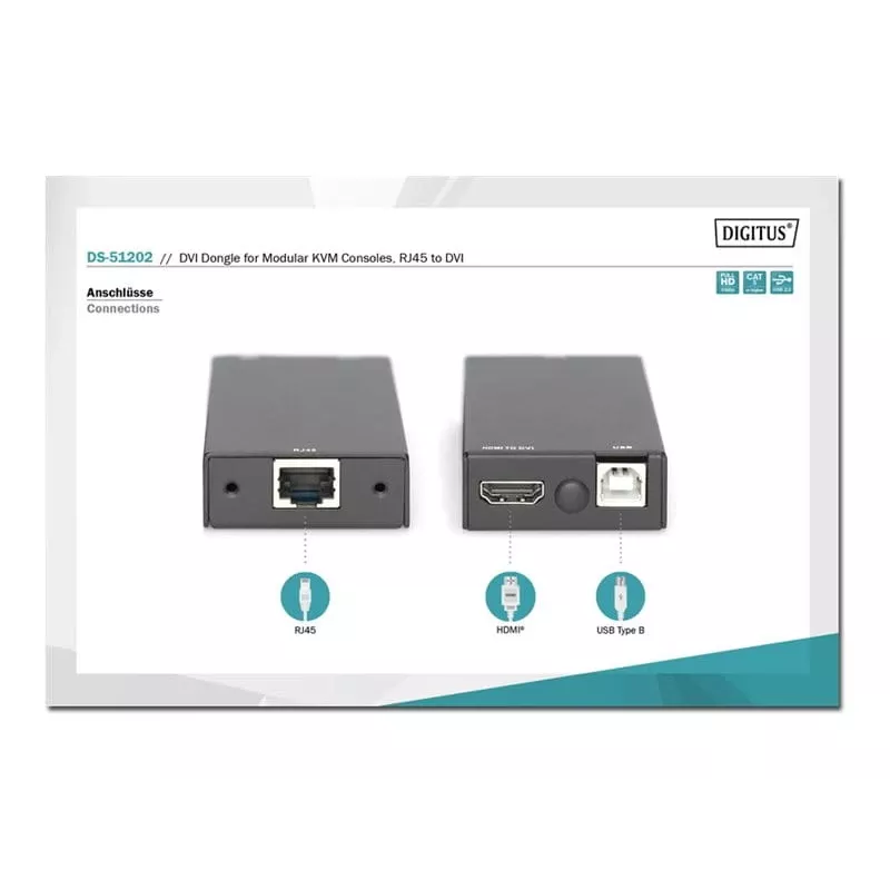 Digitus DVI Dongle for Modular KVM Consoles RJ45 to DVI Black 1080p