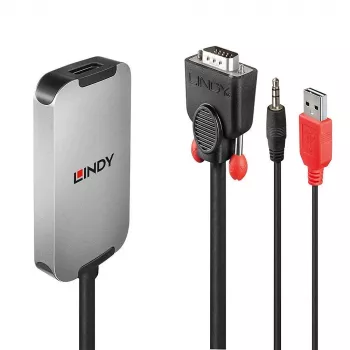 Lindy VGA to DisplayPort 1.2 Converter, 1920 x 1080 pixels, 1080p, Black, White, 114 g