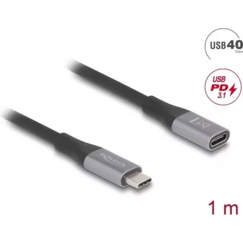 Delock - USB-Extension Cable - 24 pin USB-C (M) to 24 pin USB-C (W) - USB 2,0 / USB 3,2 / USB4 / Thunderbolt 3 5 A - 1,0m - Black, Grey (81201)