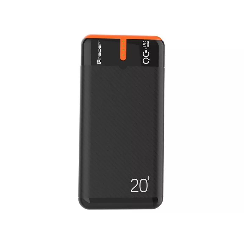 Portable charger TRACER EnerGen 20000 mAh, Power Delivery 20W, USB-C input, 2×USB-A outputs, 3-device support, orange