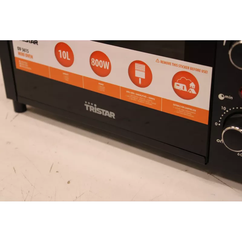 SALE OUT. Tristar OV-3615 Mini Oven, Black | Tristar | Mini Oven | OV-3615 | 10 L | 800 W | Black | DAMAGED PACKAGING, UNEVEN GAP BETWEEN GLASS AND DOOR TRIM