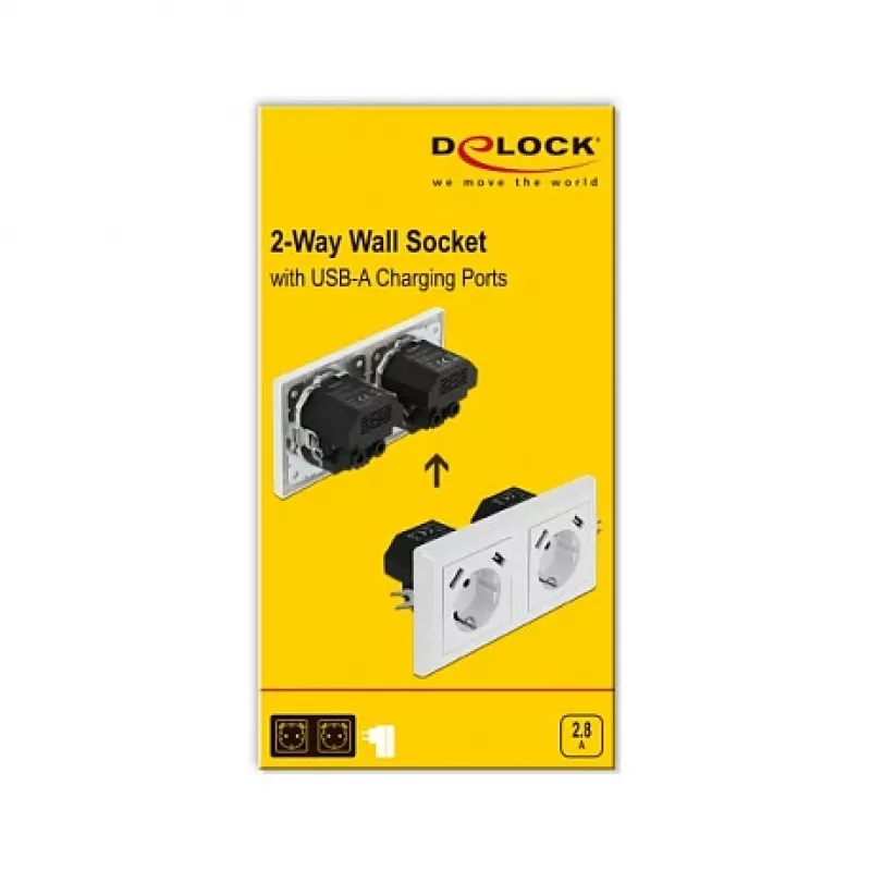 Wall Socket DeLOCK 2-Way with 4 USB Ports 2 x 2.8 A