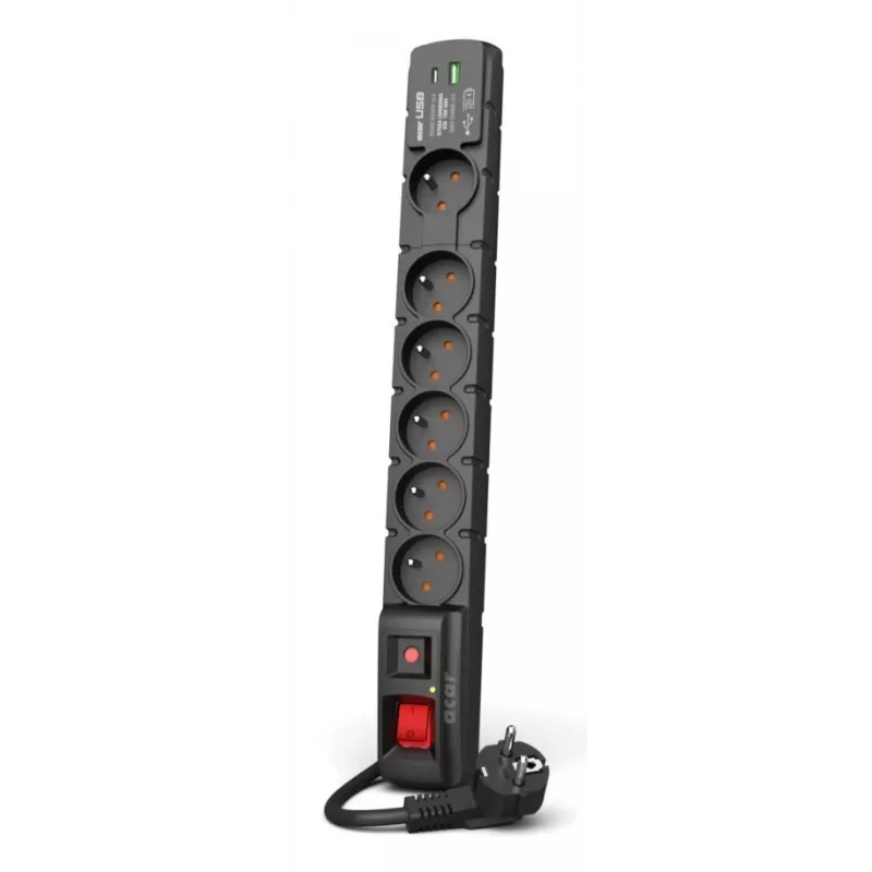 Surge Protector ACAR W2436 Black 6 AC Outlet 230V 1.5m