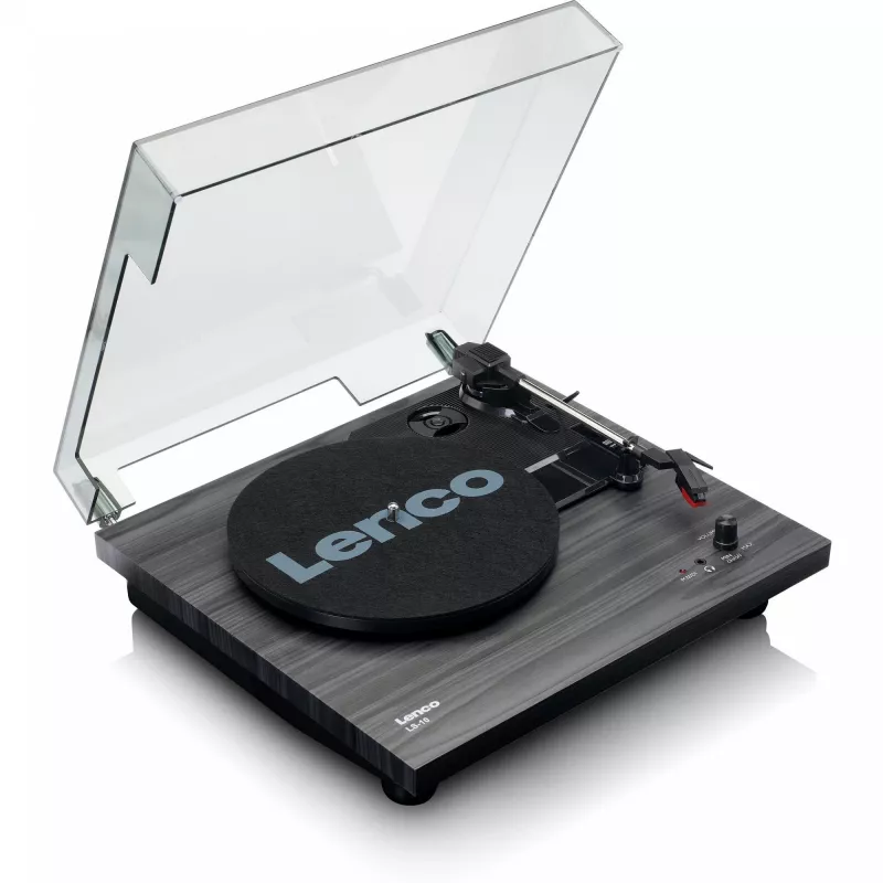 Belt-drive audio turntable Lenco LS-10 Black with built-in speakers, 33/45 RPM, RCA out, headphone jack