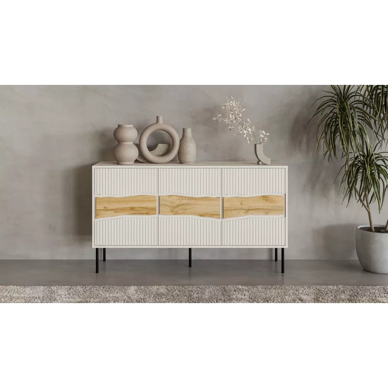 Chest of drawers Cama Meble INSERTO 3D 143.5×40×80 cm — cashmere finish with LED