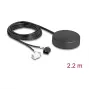 DELOCK 4G GNSS roof-mount omnidirectional antenna — 1×FAKRA A + 1×FAKRA B, 2 dBi / 28 dB, 2.2 m RG-174, black