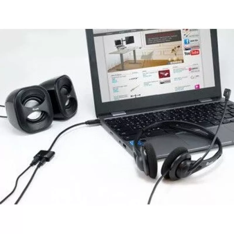 Equip USB-C to Dual 3.5mm Audio DAC Adapter, USB C, Male, 2 x 3.5mm, Female, 0.15 m, Black