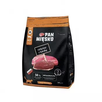 Dry cat food Pan Miesko Veal with Duck, Complete Kibble for Adult Cats, 400 g, 39% Protein, 16% Fat