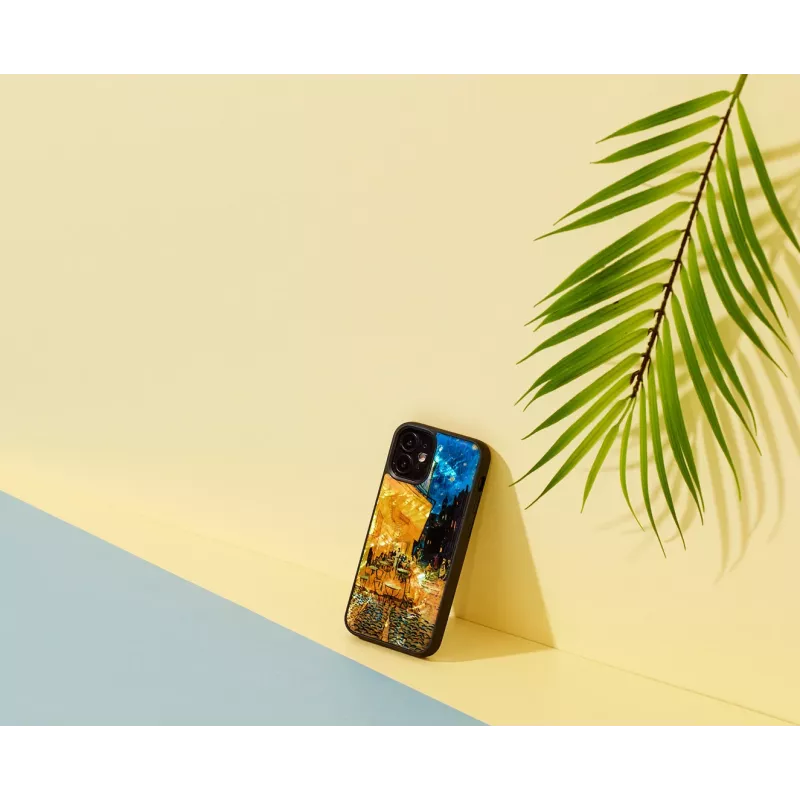Protective iKins case for Apple iPhone 12 mini — black 'Cafe Terrace' design