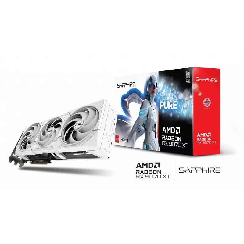 Graphics Card Sapphire Radeon RX 9070 XT — 16 GB GDDR6, PCIe 5.0, 256-bit, 320 mm, 3-slot, White
