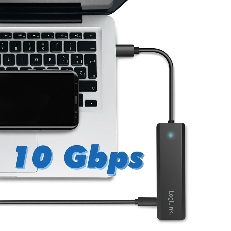 Hub USB-C, 4-porty 2x USB-A,2xUSB-C, Black