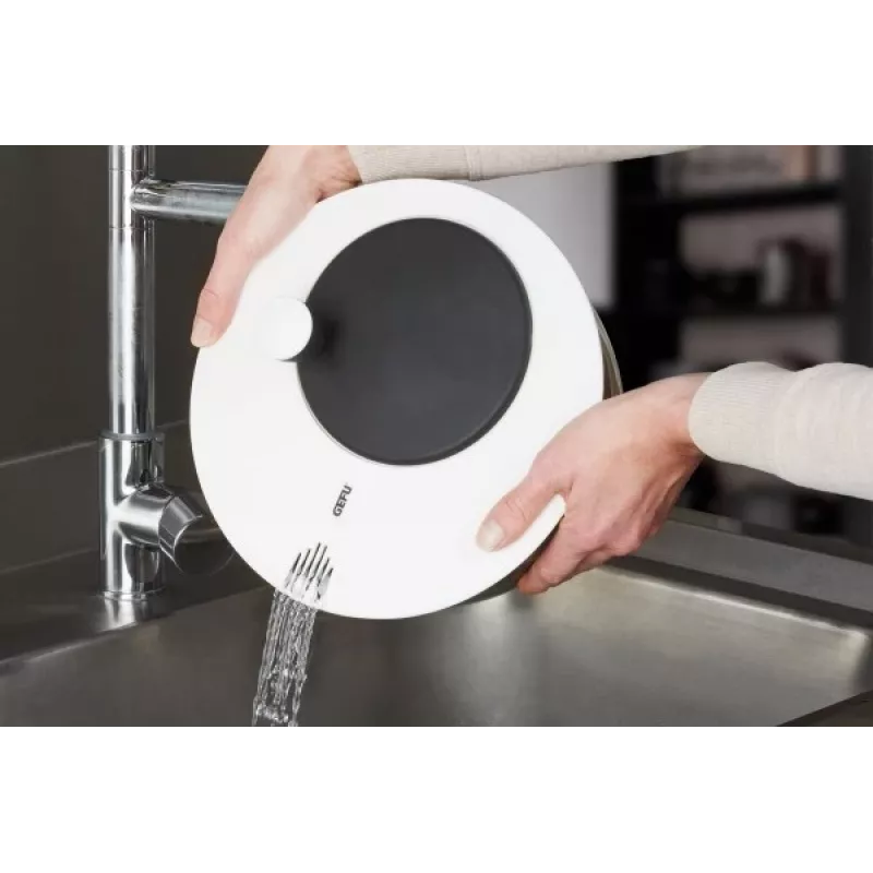 Salad spinner GEFU Rotare crank handle, capacity 3 L, plastic housing, black/white, dishwasher safe