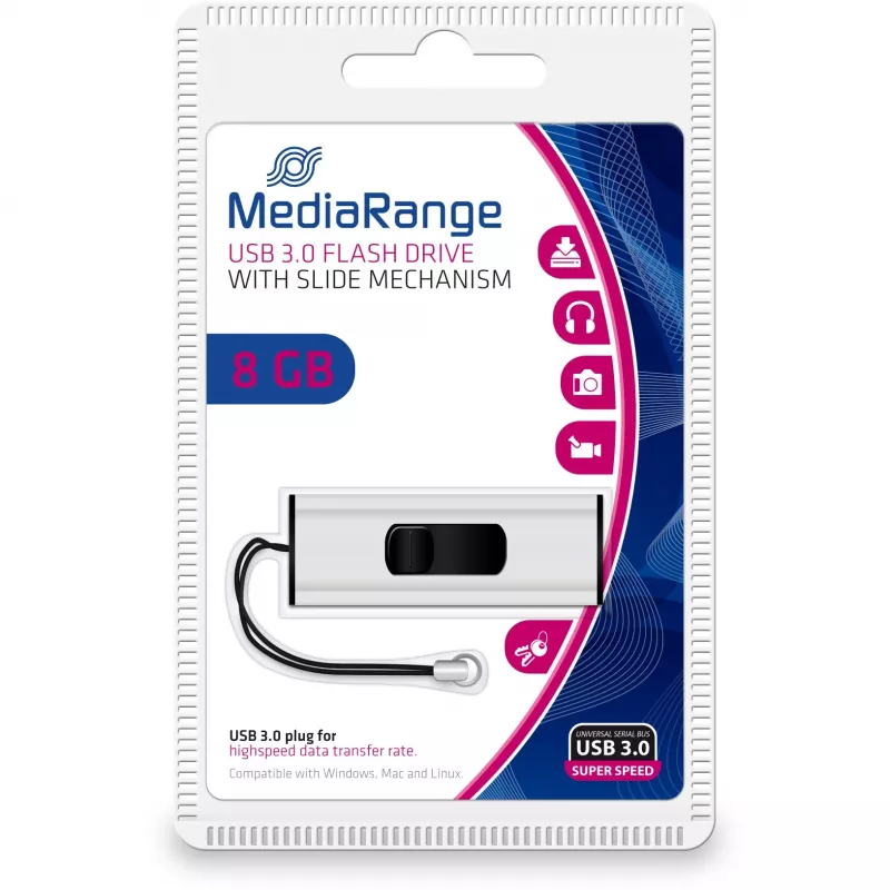 MediaRange SuperSpeed - USB Flash Drive - 8GB - USB3.0 - Black/Silver (MR914)