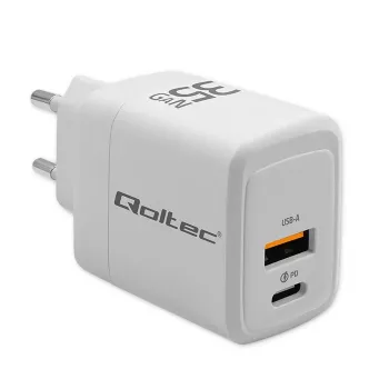 Charger QOLTEC 51824 GaN 35W USB-C PD & USB QC 3.0, 5–20V, 1x USB-C, 1x USB-A