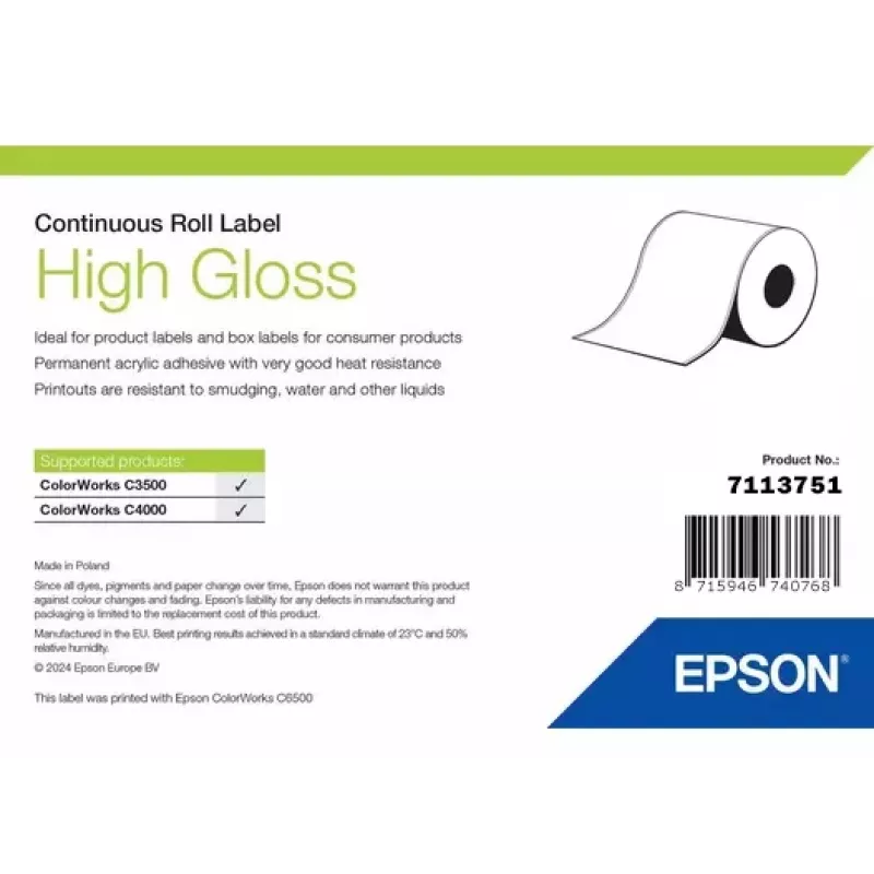 Label roll Epson 7113751, High Gloss finish, width 76 mm, length 33,000 mm