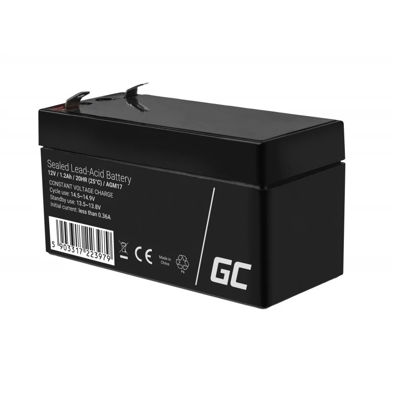 Sealed Lead Acid (VRLA) battery Green Cell AGM17 12 V 1.2 Ah — 52 mm height, 43×97 mm, 0.5 kg