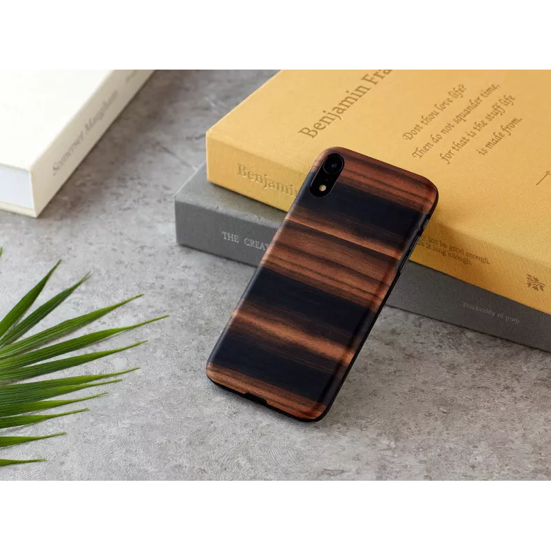 Smartphone case man and wood for iPhone XR — ebony black, protective hard shell
