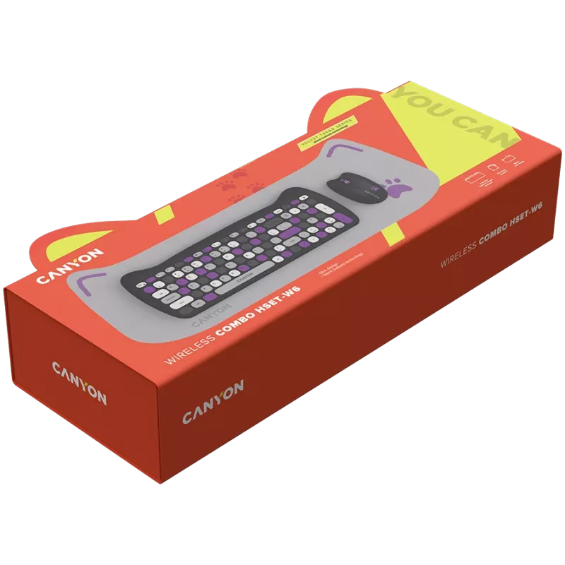 Wireless keyboard and mouse set CANYON HSET-W6 Kitty Edition – violet