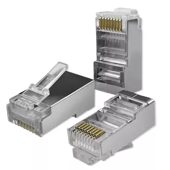 Modular RJ45 connector QOLTEC 54554 CAT5e FTP, 100 pcs, silver, plastic, 11×22×18 mm
