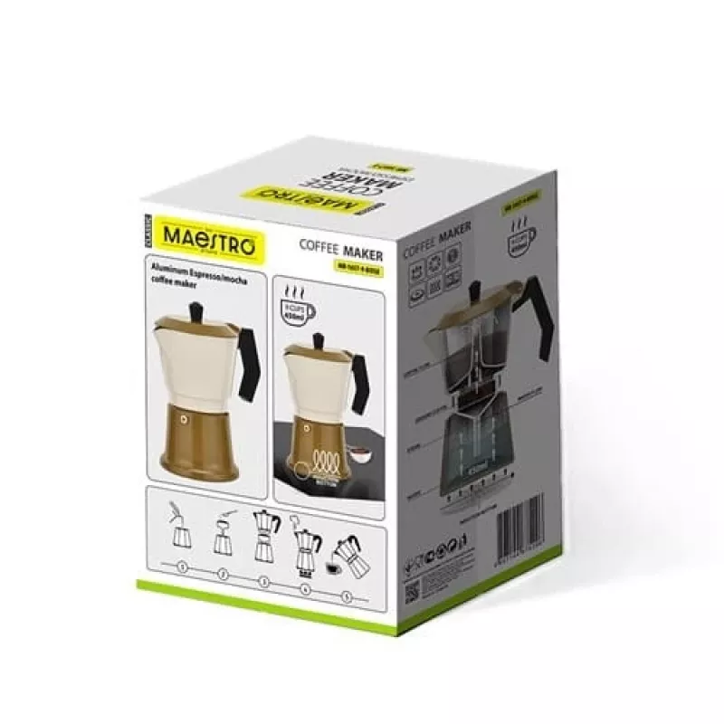 Moka pot Maestro MR-1657-9-BEIGE aluminum stovetop coffee maker, 9-cup capacity