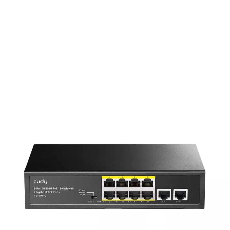 Network switch Cudy FS1010PG — 10/100 Mbps, 8 PoE ports, 2 uplink, 120W PoE budget, metal housing