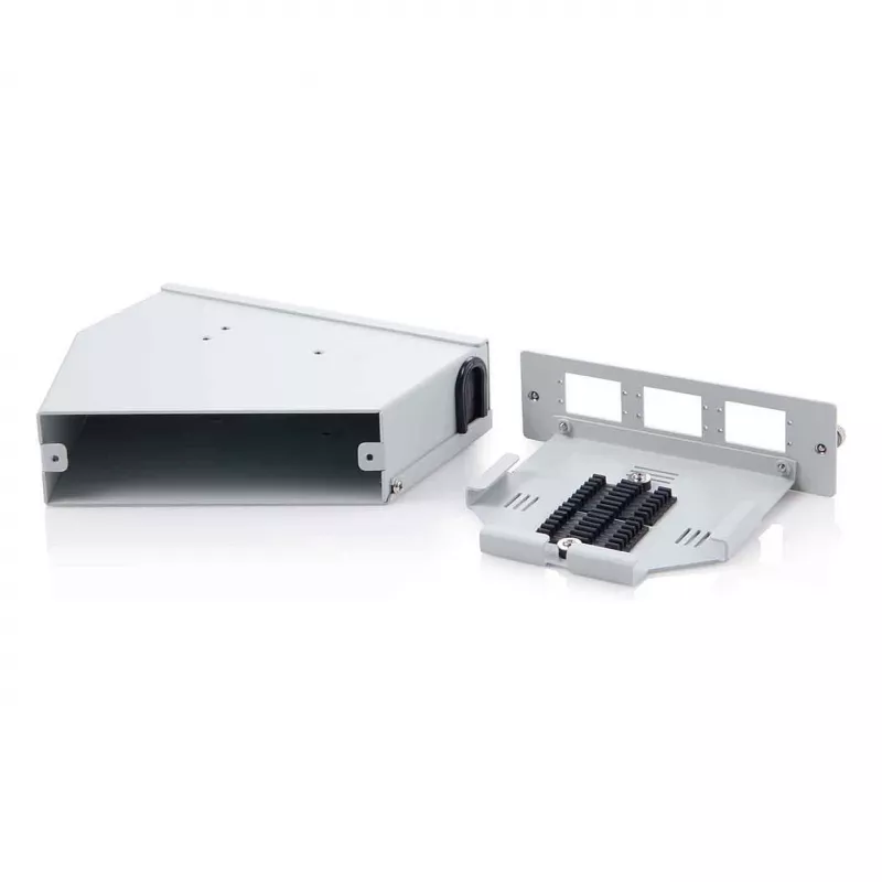 DIN rail fiber optic splice distributor DIGITUS DN-96893 — angled, 6 SC DX / LC Quad, aluminium, grey