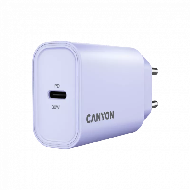 Wall charger CANYON OnCharge 30CL, 30W USB-C PD, 1x PD output, EU plug, Purple
