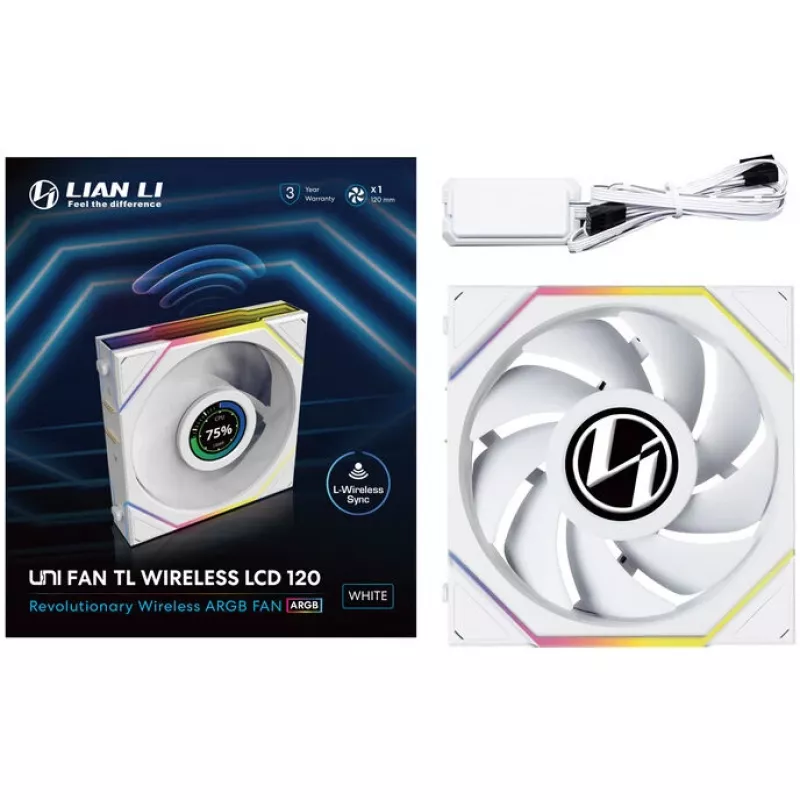 Lian Li UNI FAN TL Wireless LCD 120 White — 120mm PWM fan with wireless LCD controller