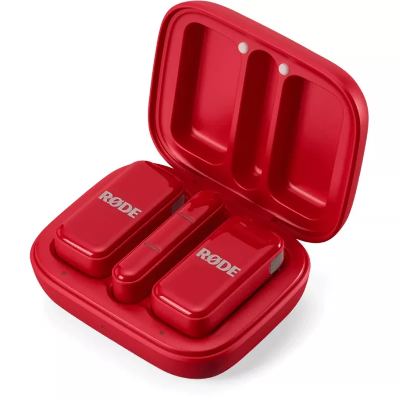 Wireless microphone Rode Wireless Micro — compact clip-on transmitter and receiver, red
