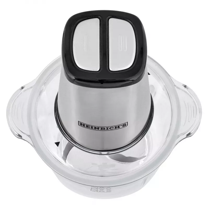 Electric food chopper HEINRICH'S HMZ 8850, 500 W, 2 L bowl, 4 blades, technopolymer, silver