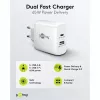 USB-C Dual-Fast Charger, PD, GaN, 65 Watt (White, 1x USB-C, 1x USB-A, Power Delivery)