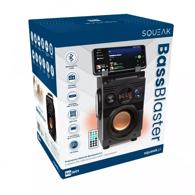 Squeak Bassblaster Bluetooth 5.1 Speaker, Fm Radio, Mp3 Player Sq1001