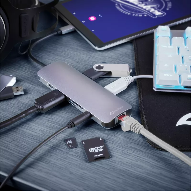 Sharkoon USB 3.0 Type C Combo Adapter interface cards/adapter HDMI, RJ-45, USB 3.2 Gen 1 (3.1 Gen 1)
