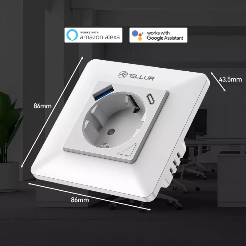 Smart WiFi Wall Plug Tellur TLL331531 — 3600W 16A, Wi‑Fi remote control