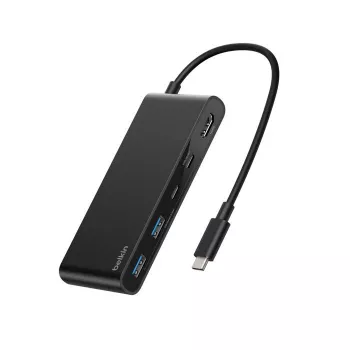 Belkin Connect, USB Type-C, HDMI, USB 2.0 Type-A, USB 3.2 Gen 1 (3.1 Gen 1) Type-C, MicroSD (TransFlash), SD, Black, Round Cable, 0,2 m